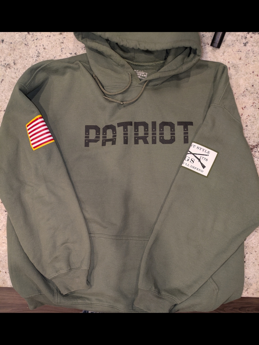 Grunt Style Patriot Hoodie 2XL Military Green USA Flag 1776 Patriotic